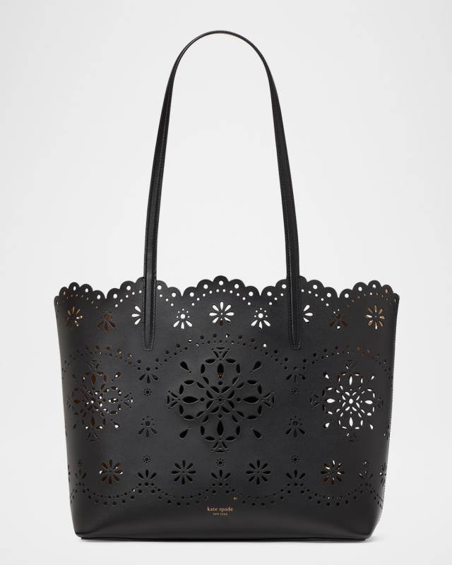 do it all spade flower perforated leather tote bag